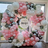 Pink and Silver Balloon Arch Kit, Metallic Silver Macaron Pink Balloon