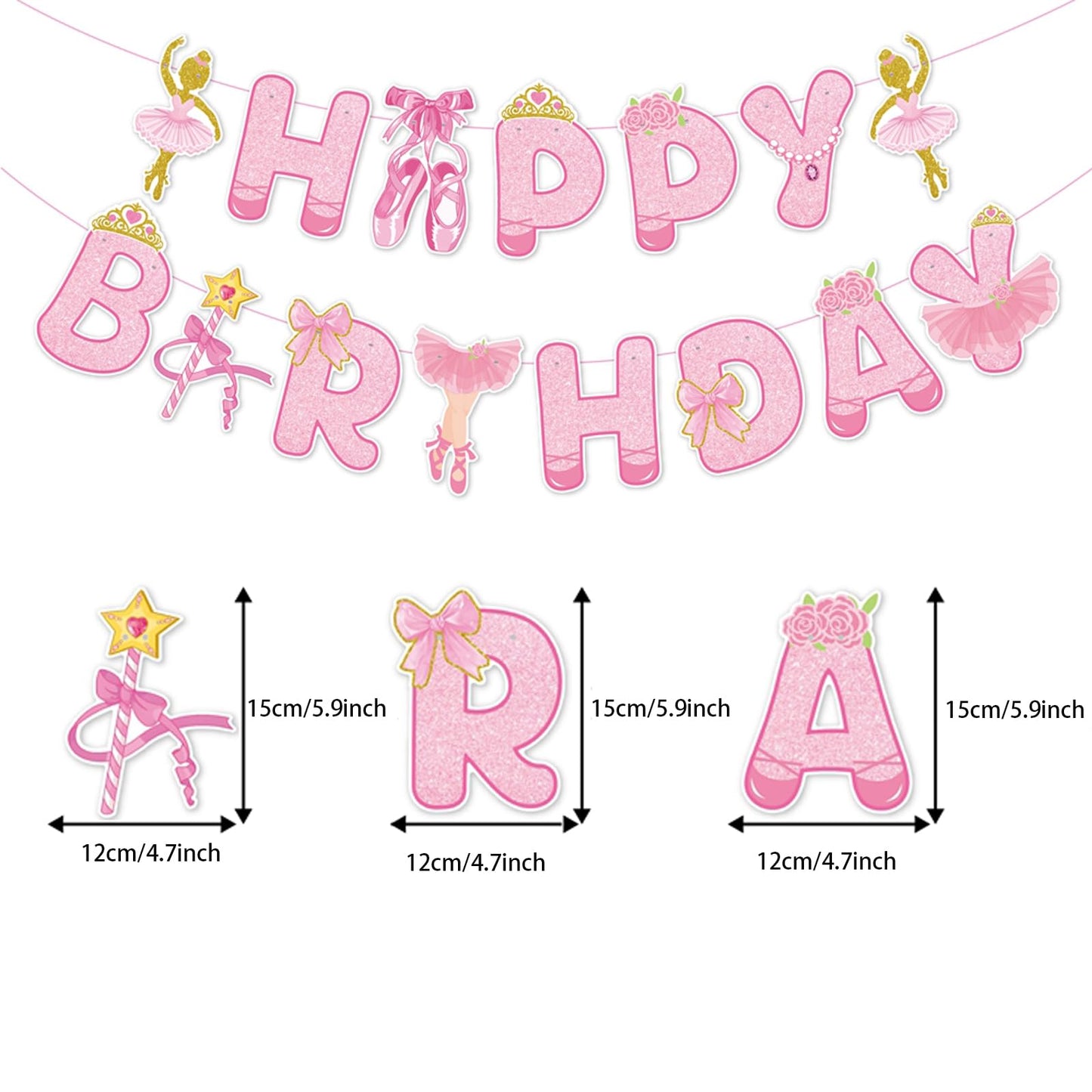 Zwiebeco Pink Gold Ballerina Happy Birthday Banner Bunting Hanging
