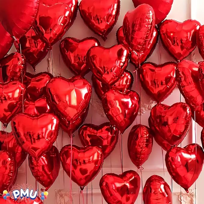 10Pcs 18 Inch Red Heart Balloons Valentine's Day Heart Shape Foil