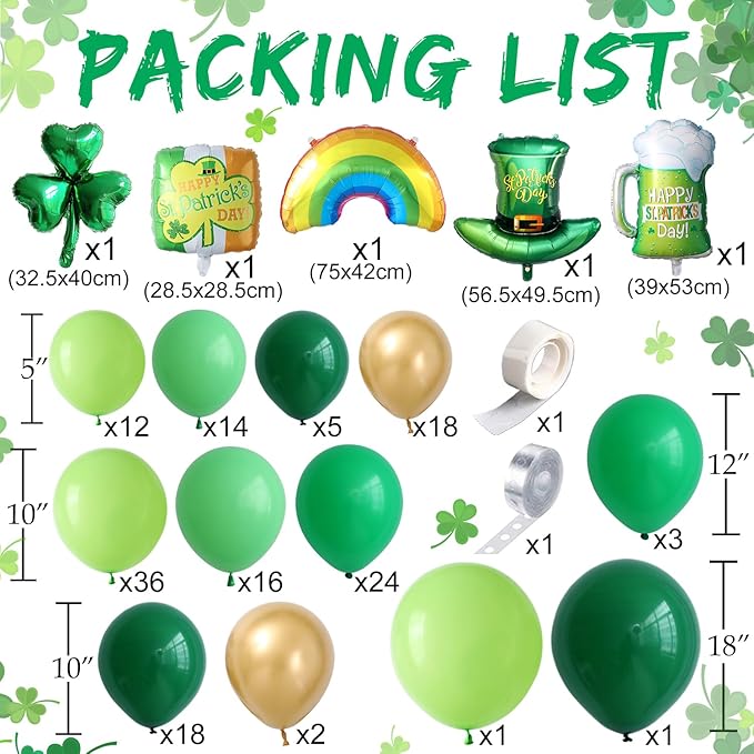 St Patricks Day Balloon Arch Kit 157Pcs Green Gold Lucky One Balloon