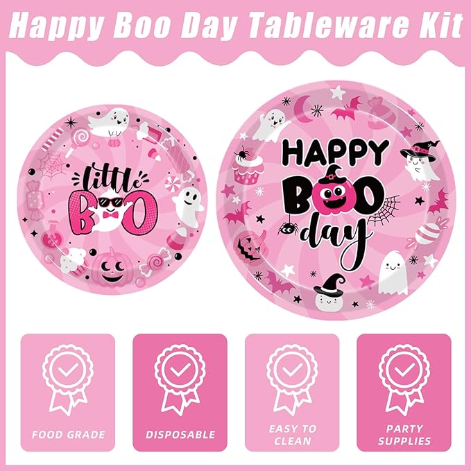 96Pcs Pink Halloween Birthday Party Decorations Halloween Happy Boo