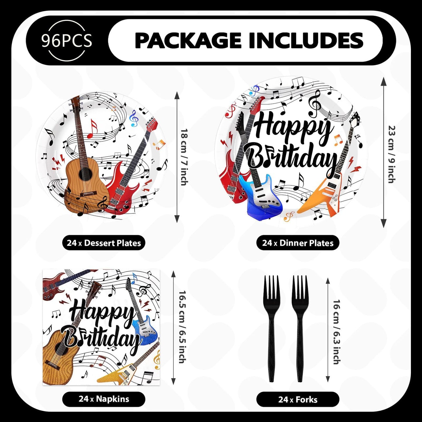 Grencian 96 Pcs Guitar Birthday Party Supplies Music Notes Birthday