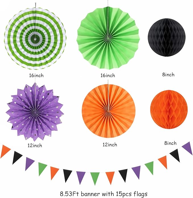 Black Purple Orange Green Halloween Party Decorations 20pcs Paper