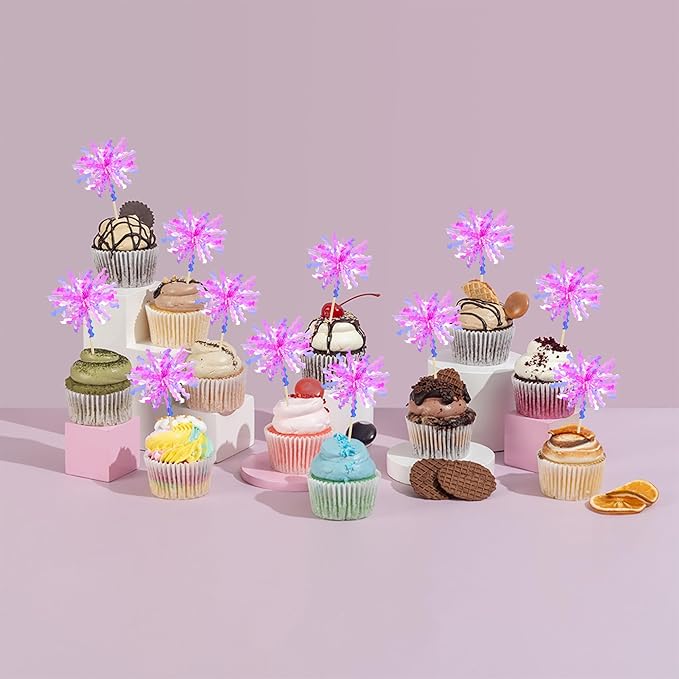 Gyufise 20Pcs Foil Firework Cupcake Toppers Happy Birthday Cake #4