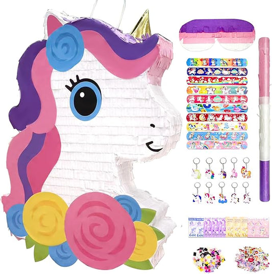 133 Pcs Unicorn Piñata Set for Kids Large Cute Piñatas Bundle with
