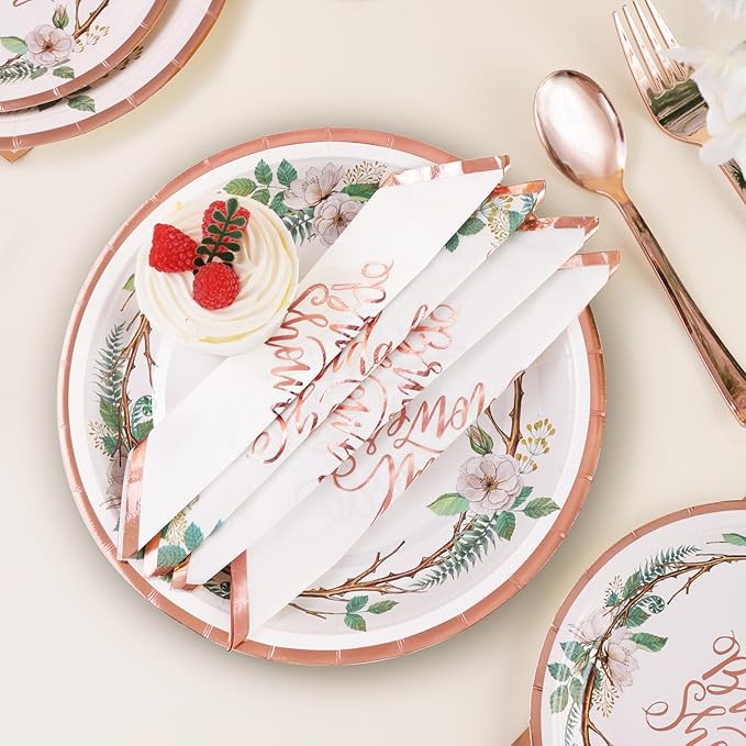 Rose Gold Bridal Shower Decorations 168Pcs Bridal Shower Plates and