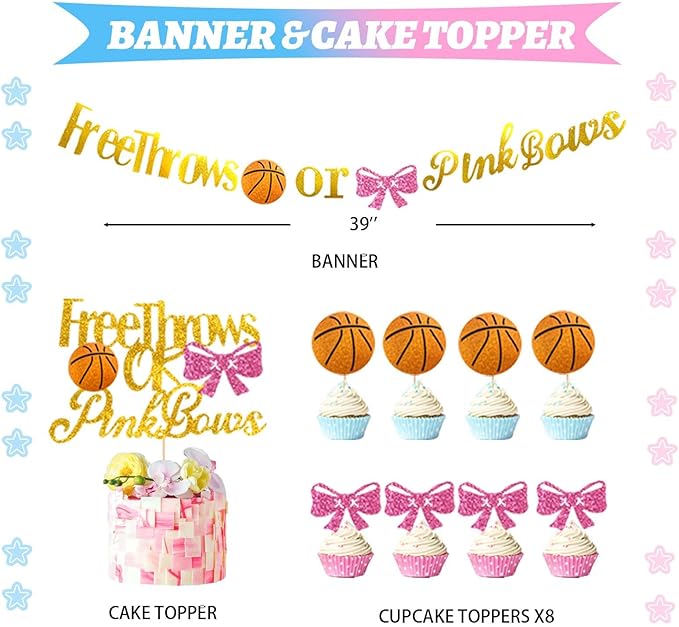 Free Throws or Pink Bows Gender Reveal Decorations 169 PCs Boy or