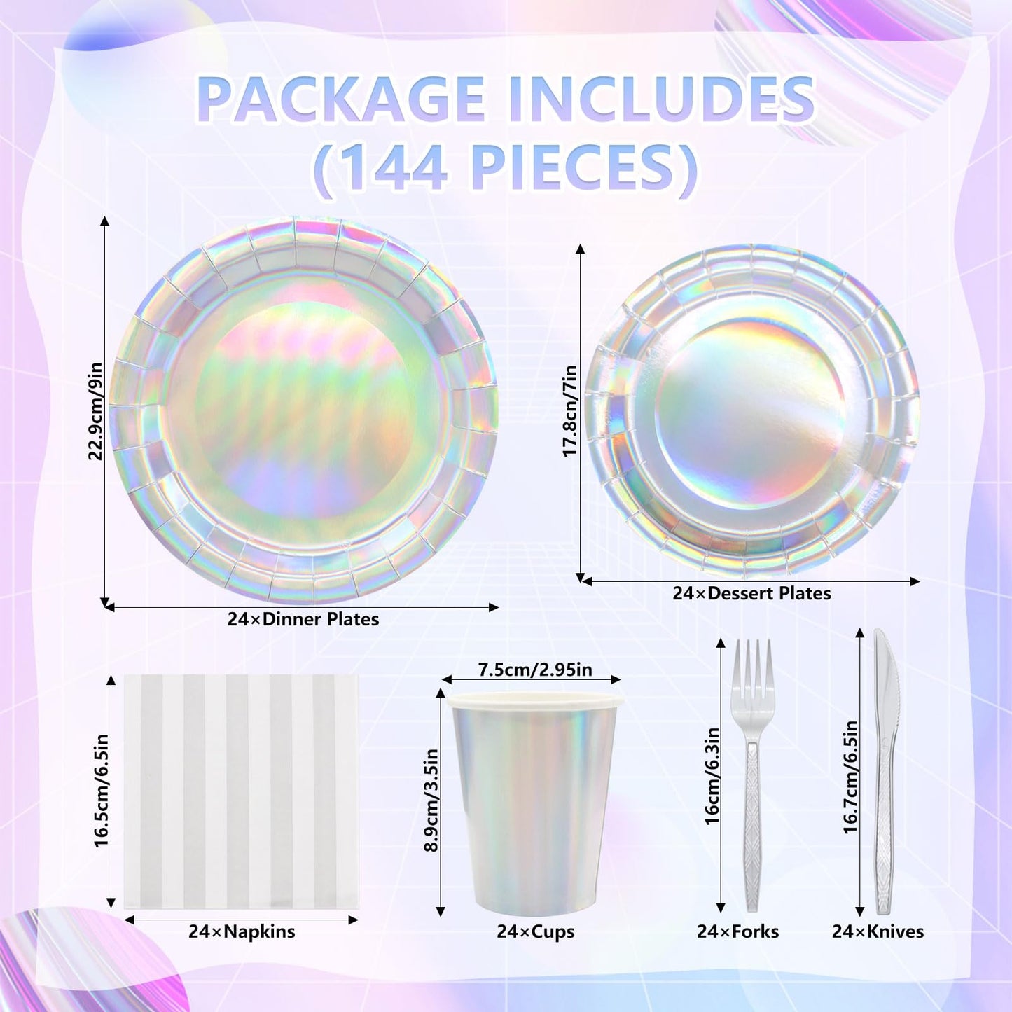 144pcs Iridescent Party Supplies Iridescent Party Tableware Set Serve