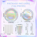 144pcs Iridescent Party Supplies Iridescent Party Tableware Set Serve