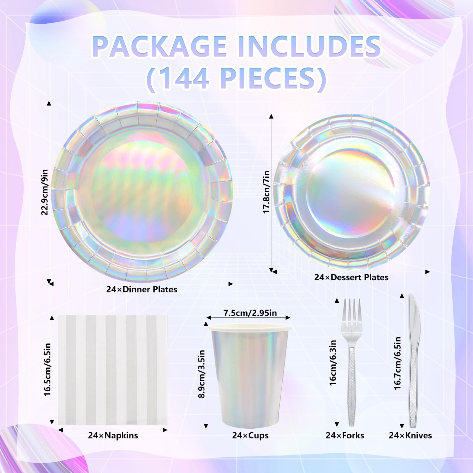 144pcs Iridescent Party Supplies Iridescent Party Tableware Set Serve