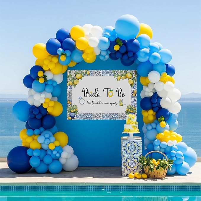 Royal Blue Yellow bridal shower lemon theme balloon arch kit with