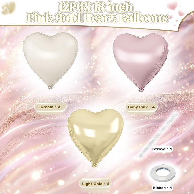 Dusty Pink Cream Heart Balloons, 12Pcs 18 Inch Retro Blush Pink Nude