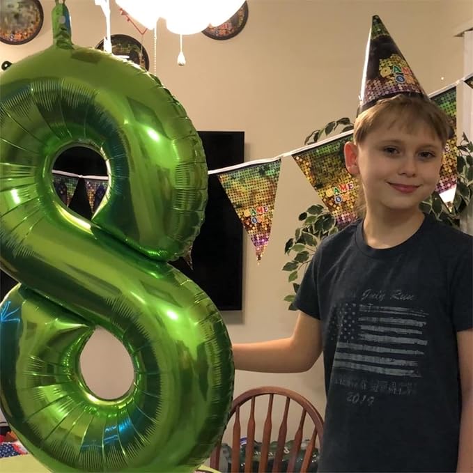 40 Inch Green Foil Balloon Number 8, Giant Self Inflating Number
