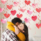 Red Pink Heart Hanging Swirl Decorations, Foil Ceiling Hanging Whirls