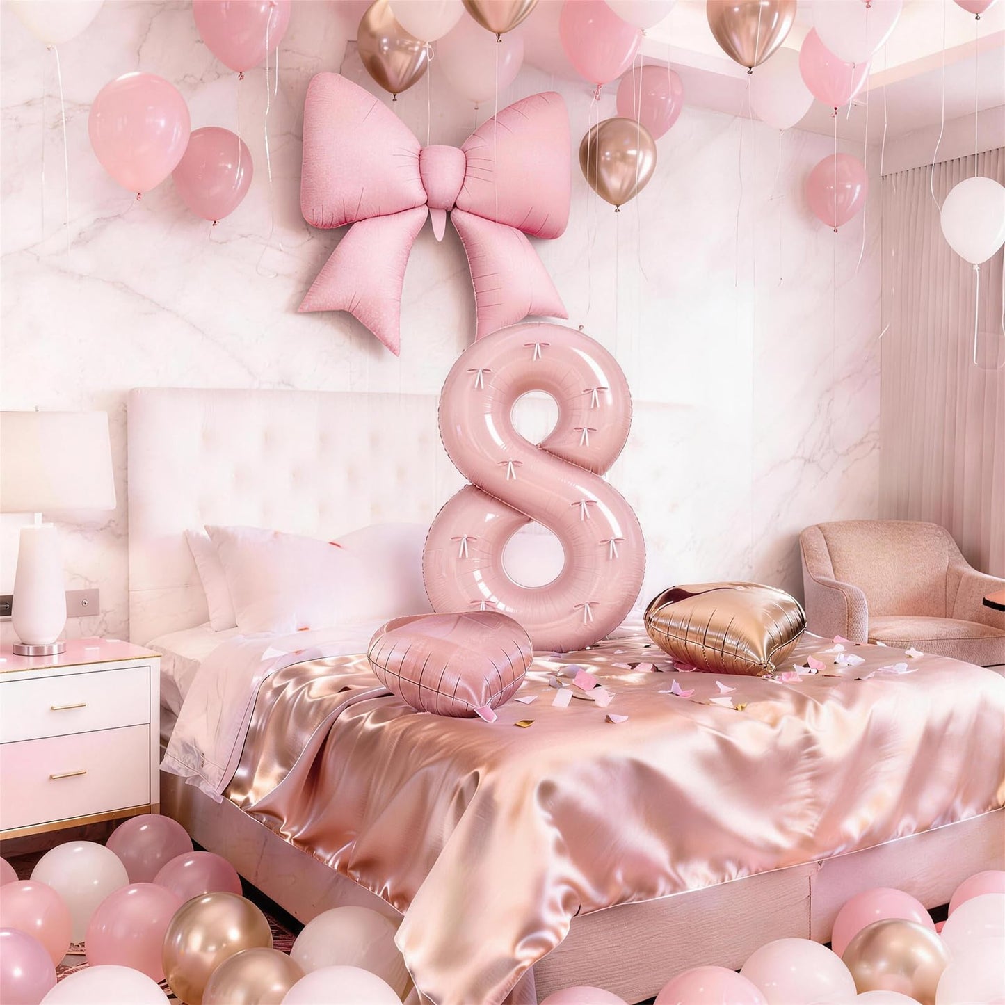 40 Inch Dusty Pink Balloon Number 8, Dusty Blush Pink Gold Cream Beige