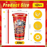 Uiifan 12 Pcs Movie Night Cups 24oz Reusable Tumbler with Lid and
