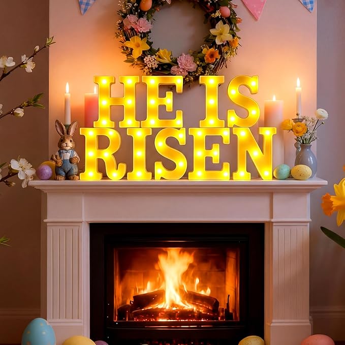 He is Risen Large LED Lights Easter Decorations for Bedroom Living