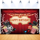 10x6.5ft Movie Night Birthday Backdrop Red Curtain Popcorn Film Reel