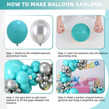 Teal Balloon Garland Kit, 100 Pcs Metallic Silver and Teal Blue