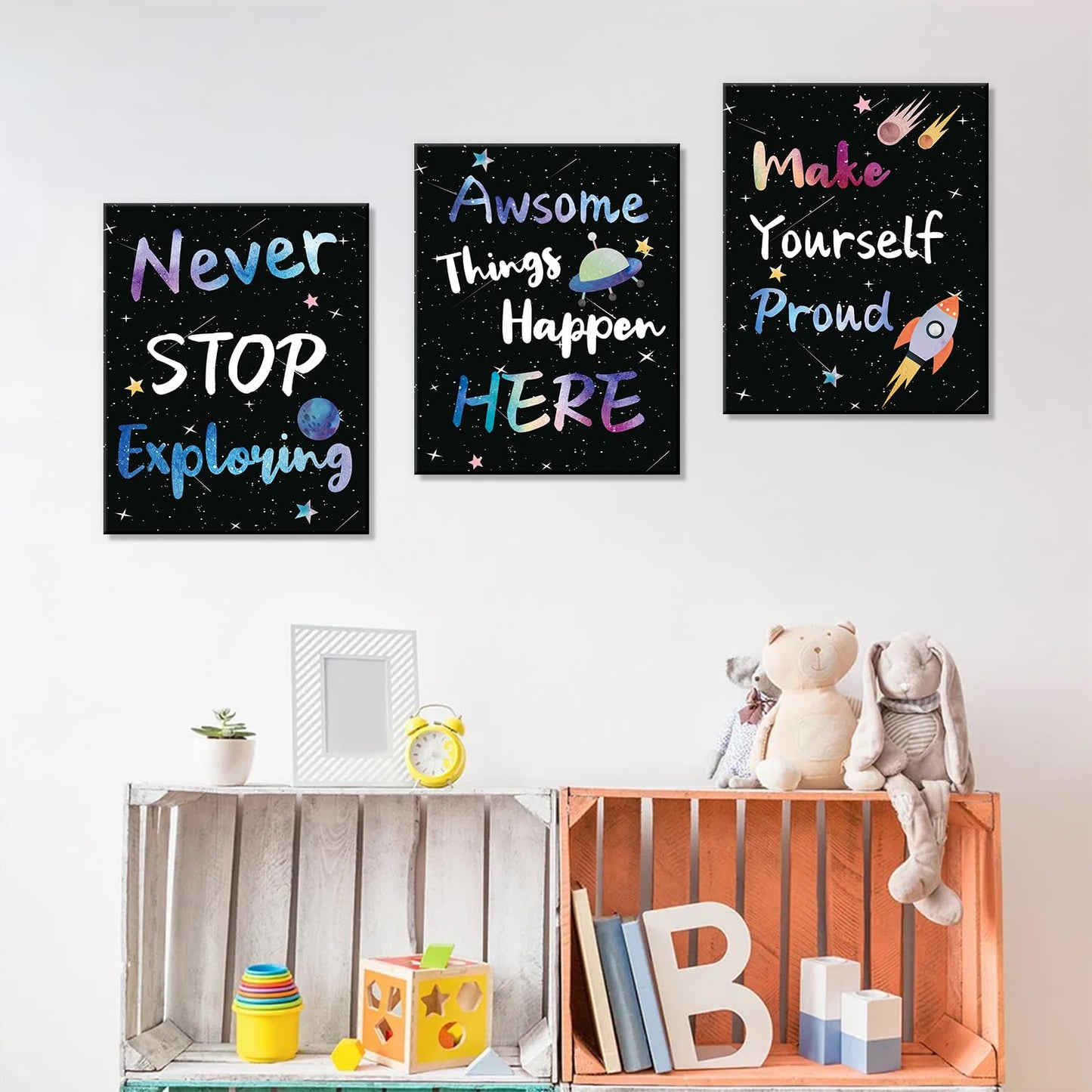 CHDITB Outer Space Framed Canvas Wall Art, Universe Theme Artwork,