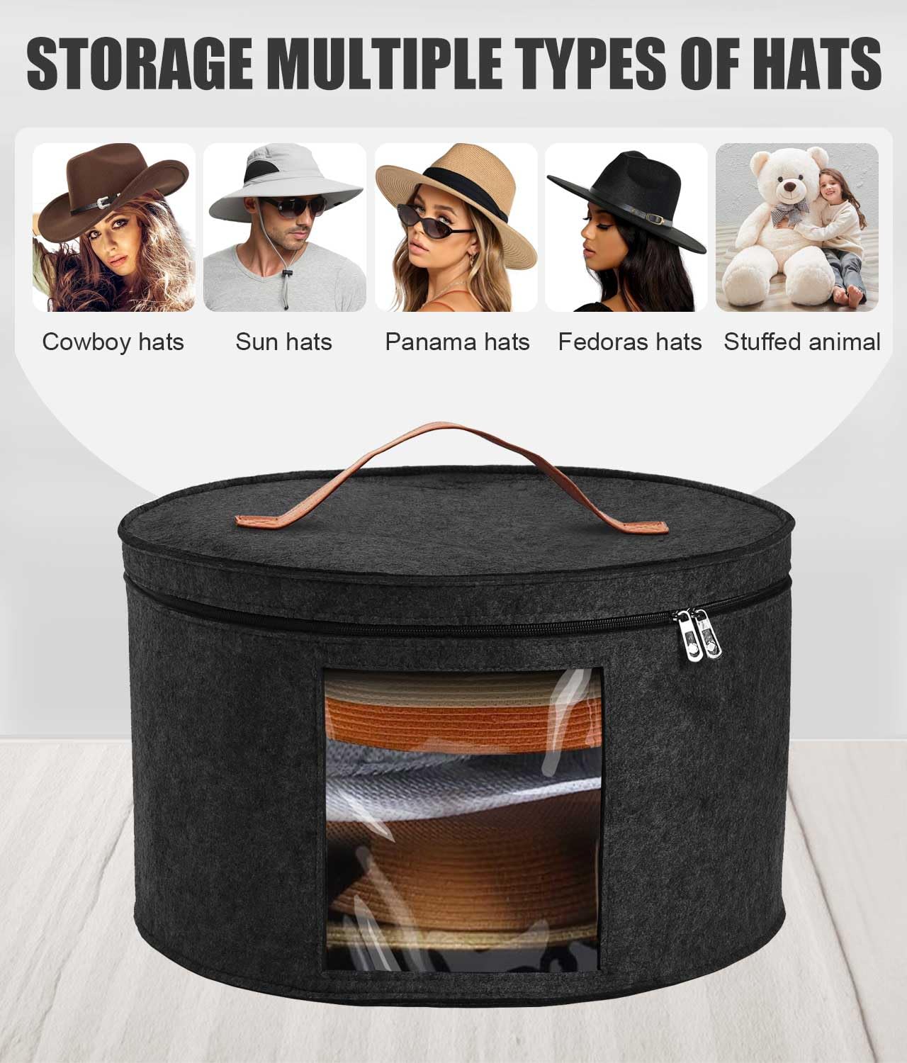 PANGTON Hat Box, Travel Hat Storage Box, Foldable Space-saving Hats