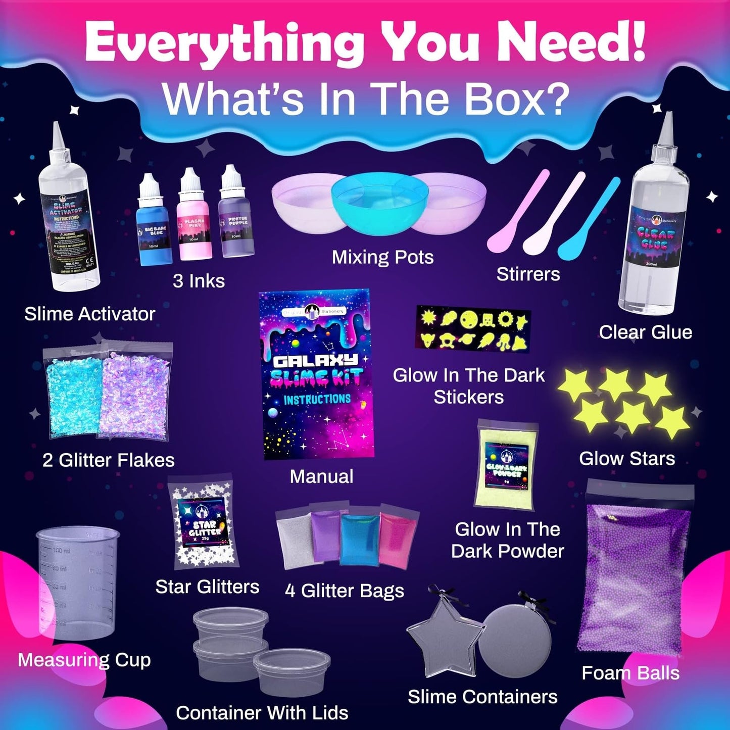 Original Stationery Galaxy Slime Kit for Kids Ages 8–12, DIY Space