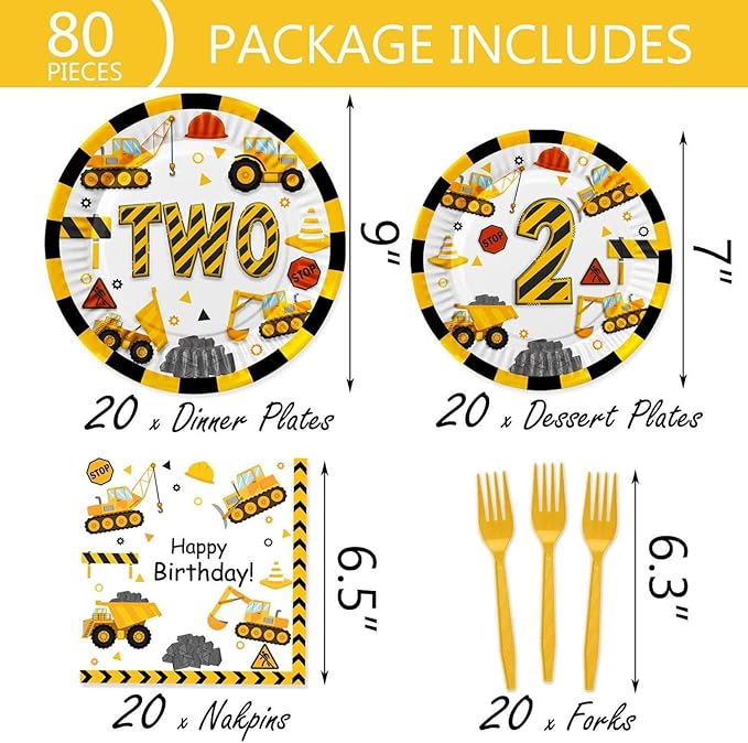 178 Pcs Construction 2nd Birthday Party Supplies Dump Truck Two