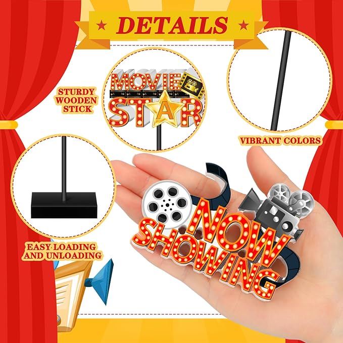 6 Pcs Movie Night Wooden Sign Set Movie Party Decorations Star Video