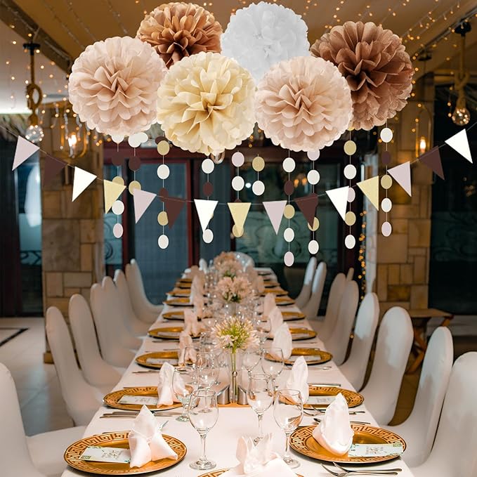 Boho Baby Shower White Brown Champagne Party Decorations 28pcs