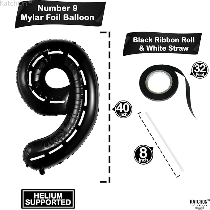 KatchOn, Giant Checkered Number 9 Balloon - 40 Inch | Foil 9 Birthday