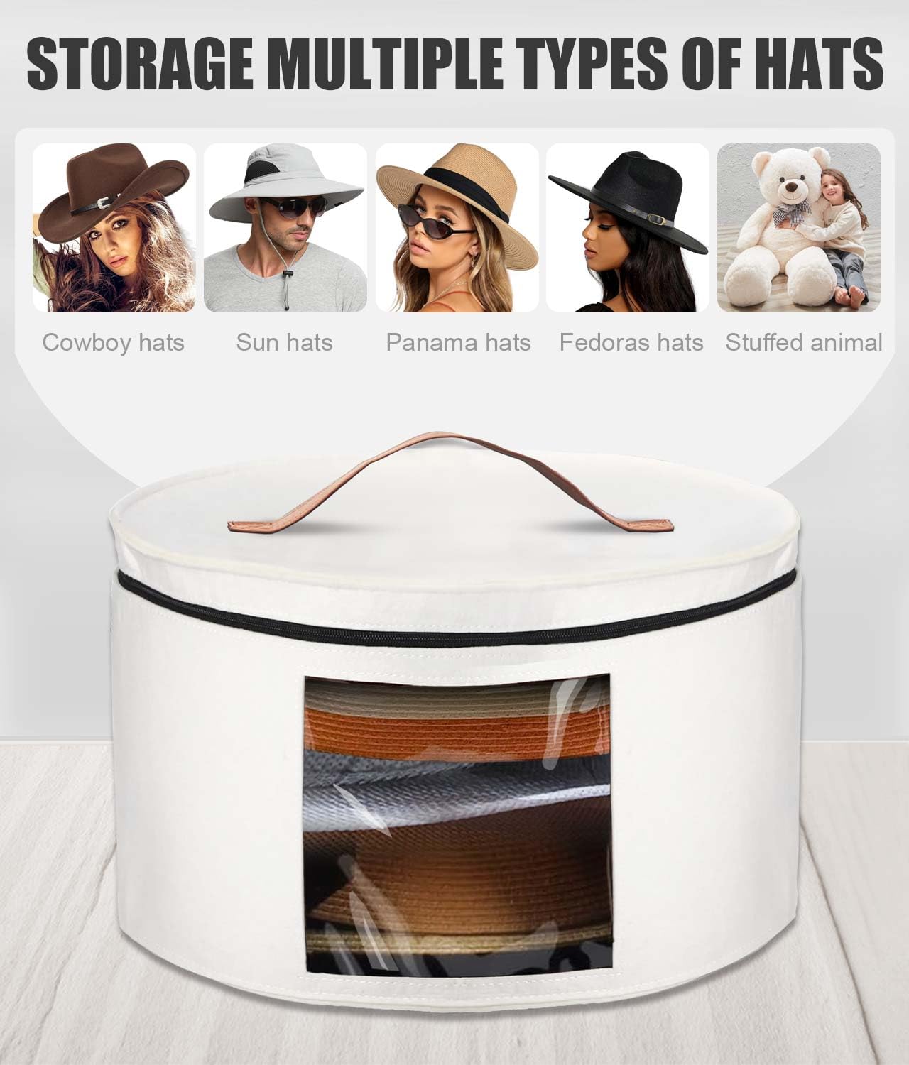 PANGTON Hat Box, Travel Hat Storage Box, Foldable Space-saving Hats