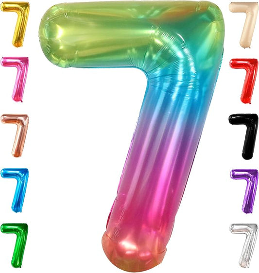 KatchOn, Giant Jelly Number 7 Balloon - 40 Inch | Multicolor Rainbow