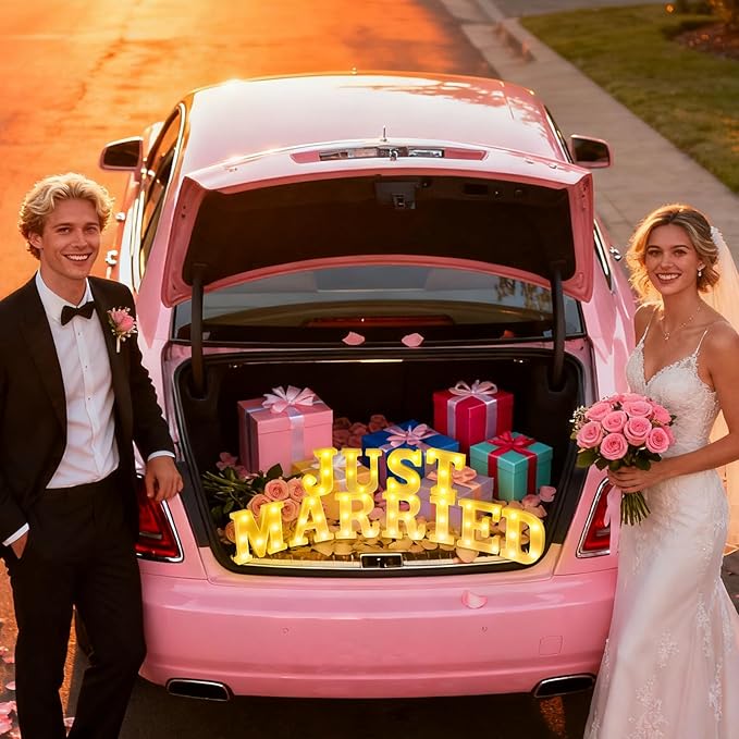 11 Pcs Just Married Large LED Letter Sign Just Married Sign LED