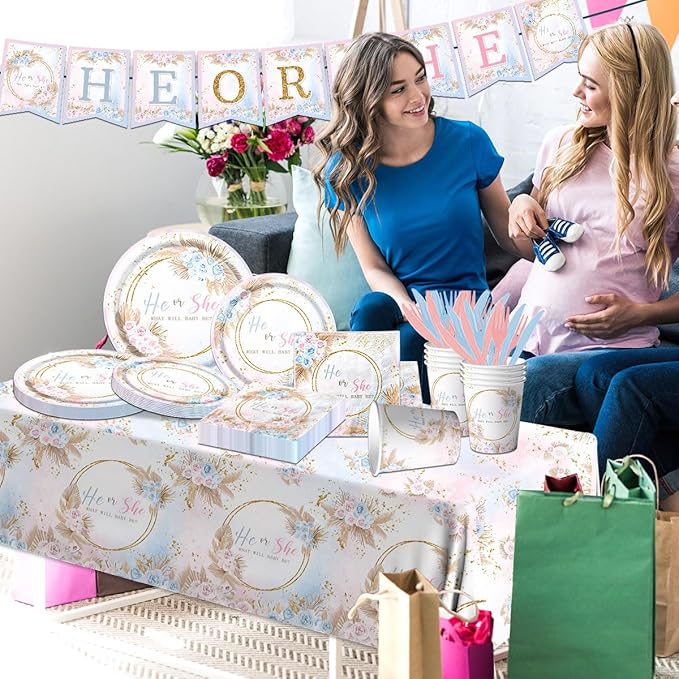 Boho Baby Shower Decorations 142Pcs Gender Reveal Plates Napkins