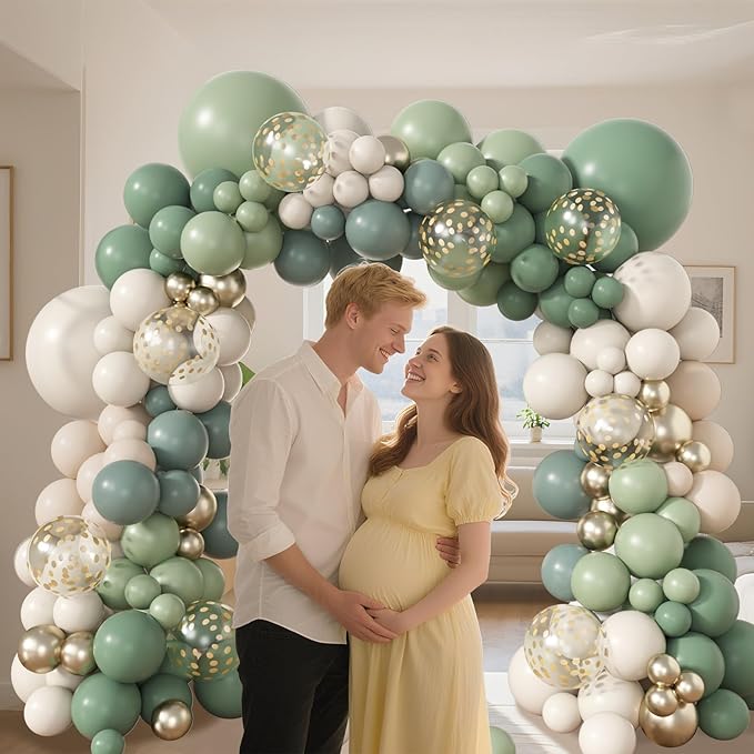 Amandir 173Pcs Dusty Green White Sand Balloon Arch Garland Kit, Beige