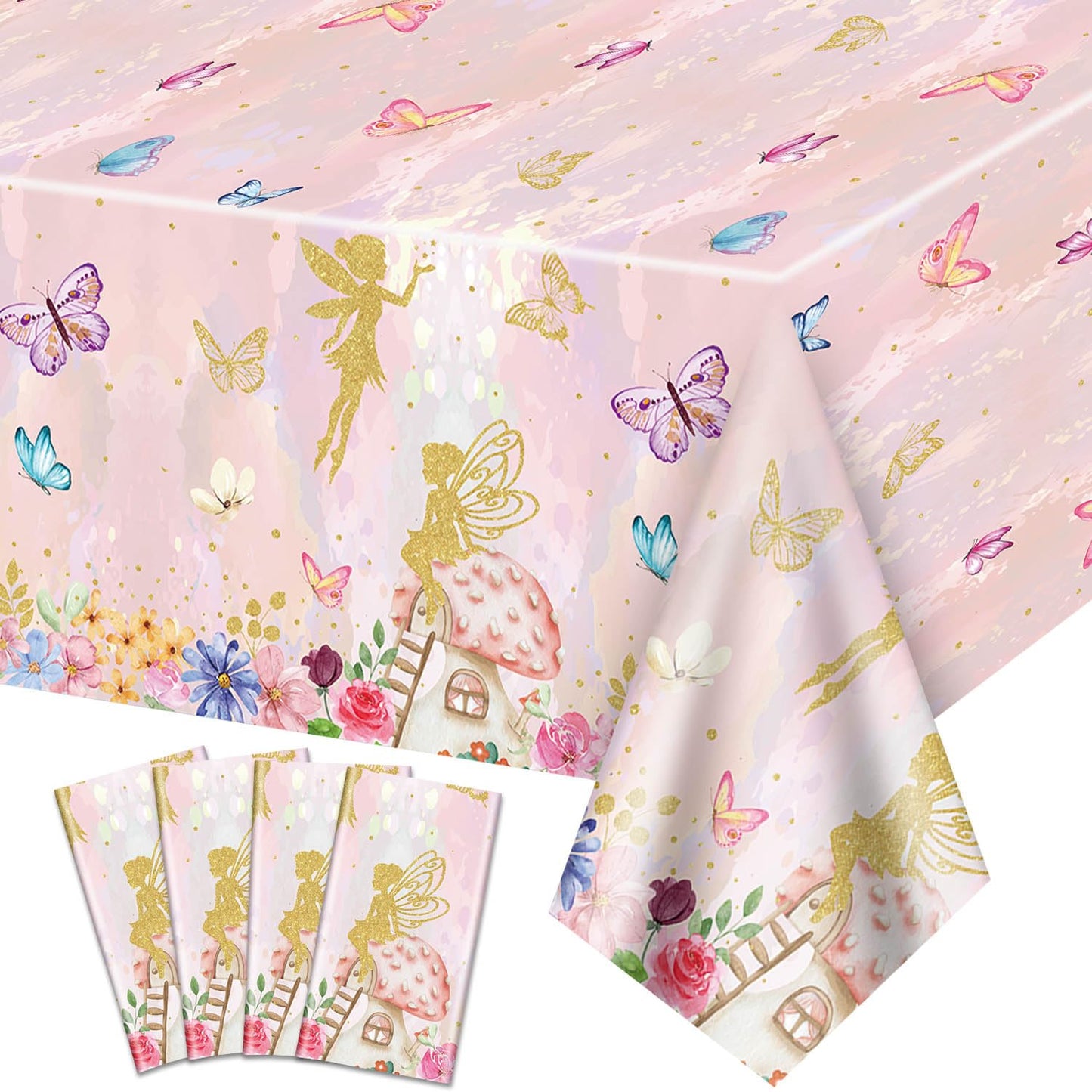 XJLANTTE 4Pcs Fairy Tablecloths - Fairy Birthday Party Table Cover