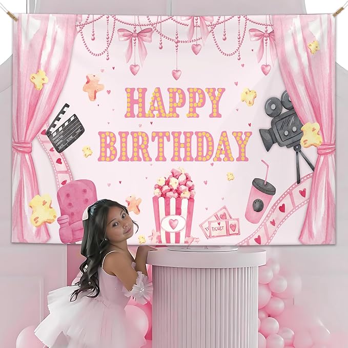7x5ft Movie Theme Birthday Backdrop Girl Happy Birthday Party