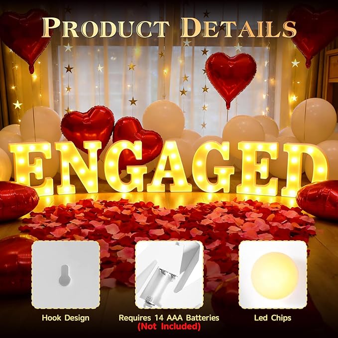 Engagement Party Decorations Engaged LED Light Up Letters With Rose
