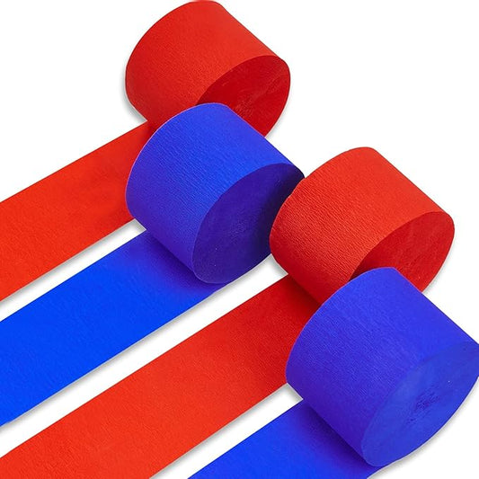 PartyWoo Red and Blue Crepe Paper Streamers 4pcs 328ft Pack of Red