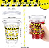50 Pcs Construction Truck Plastic Cups with Lids and Straws 12 oz
