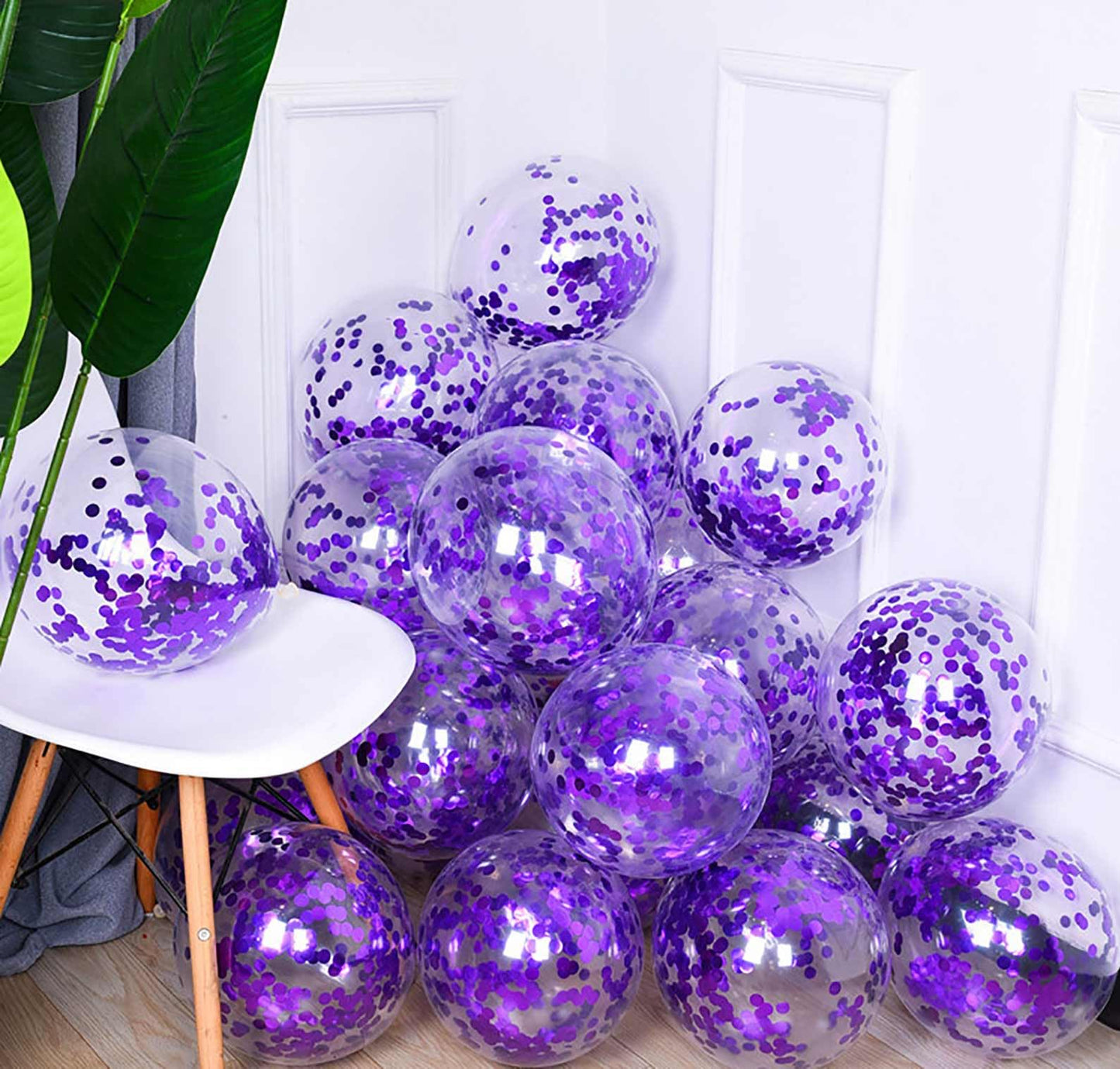 50pcs Purple Foil Confetti Balloons,12 inch Latex Balloon with Purple