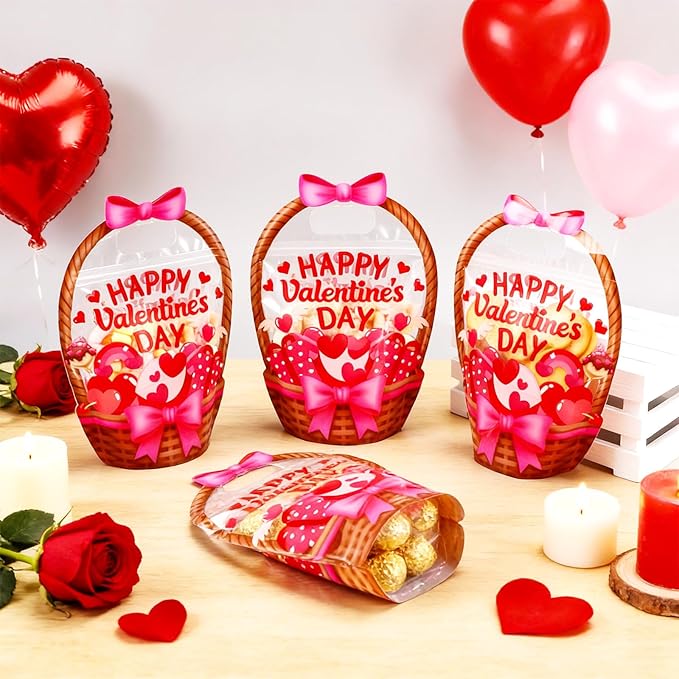 25 Pcs Valentine's Day Gift Bags Heart Basket Treat Bags with