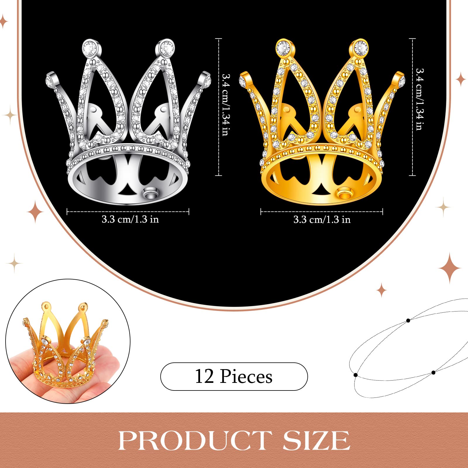 12 Pcs Crown Cake Topper Mini Baby Crown Tiny Queen Small Alloy Gold, 
