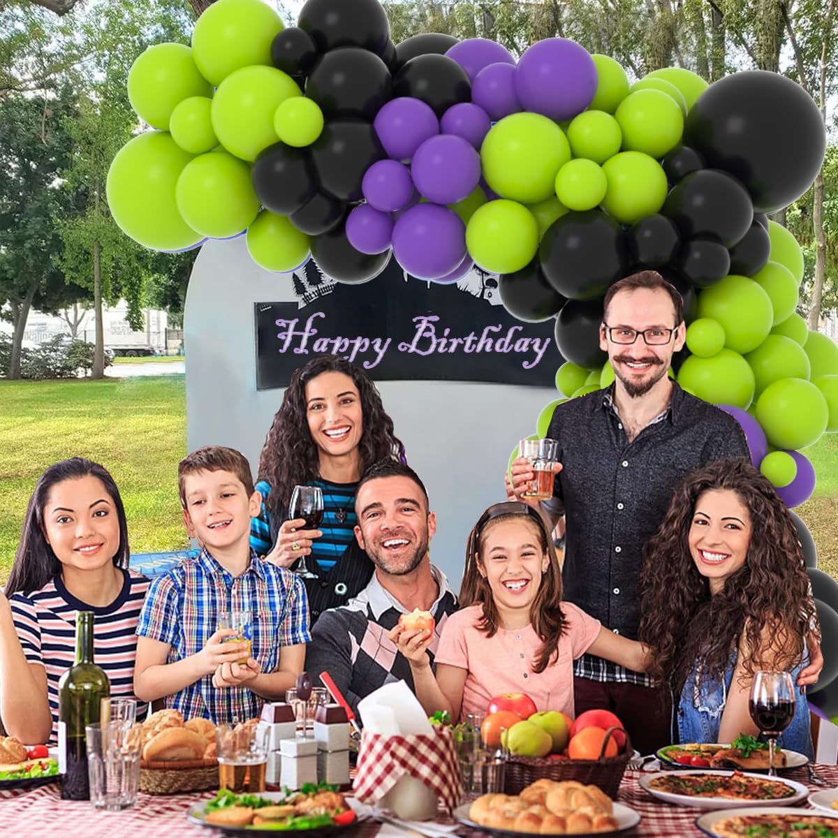 Lime Green Purple Black Balloon Garland Kit, 122PCS Black Purple Fruit