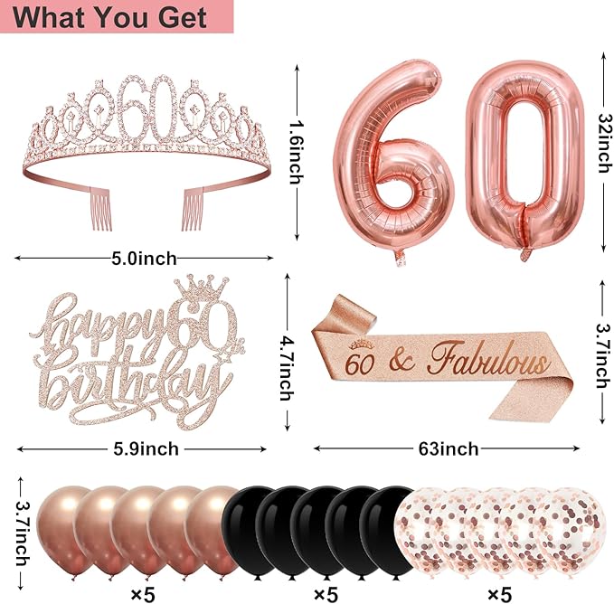 60th Birthday Decorations for Women 32PCS 60th Birthday Party