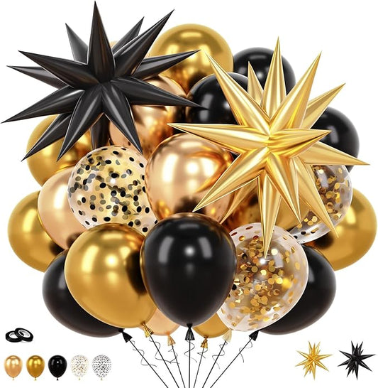 Black Metallic Gold Balloons Graduations Clear Confetti Balloons