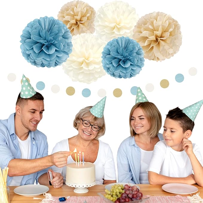 Light Dusty Blue Beige Champagne Boho Party Decorations 23pcs Baby