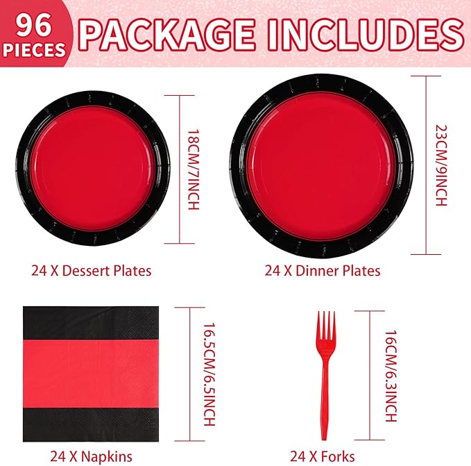 96Pcs Red and Black Party Decorations Valentine's Day Red and Black