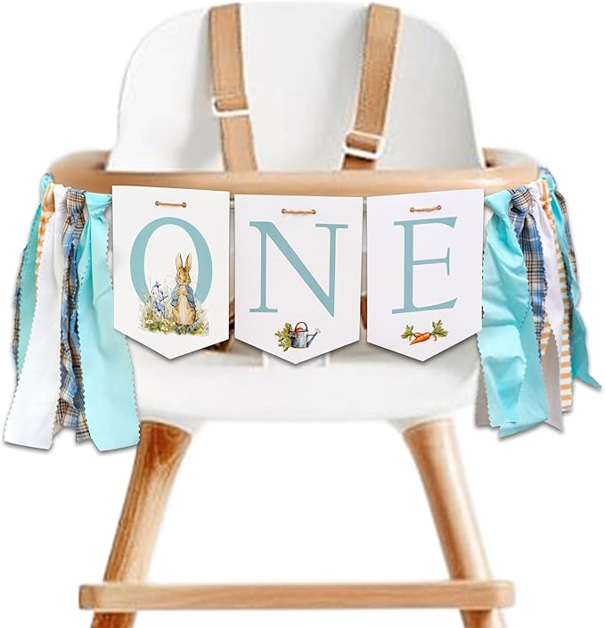 Rabbit One High Chair Banner First Birthday Party Highchair Banner