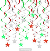 BEISHIDA Red Green Silver Star Hanging Swirl Christmas Decorations